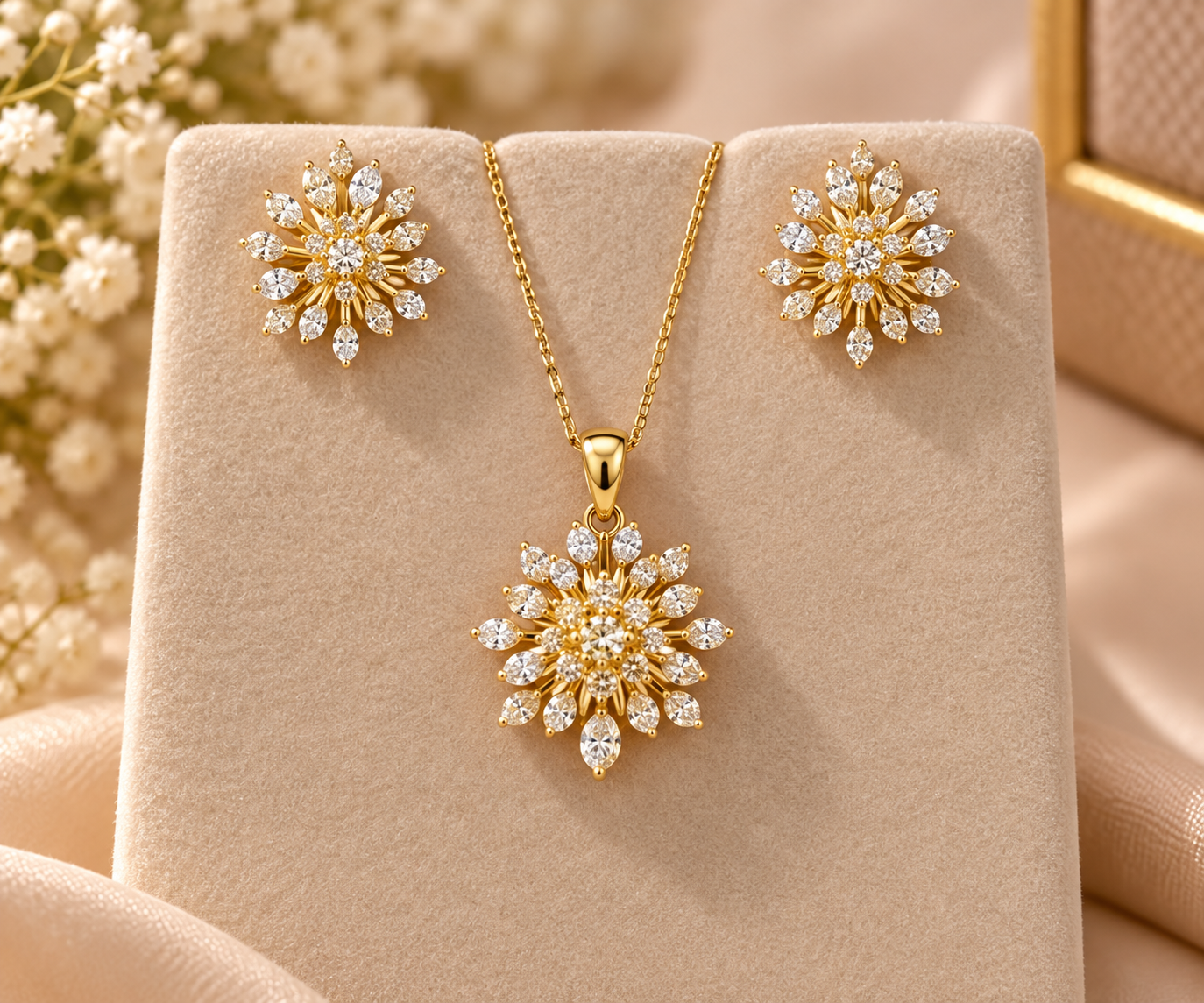 Golden Floral Diamond Jewelry Set